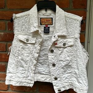Dear John Women's Cropped White Frayed Vest ~ XL
